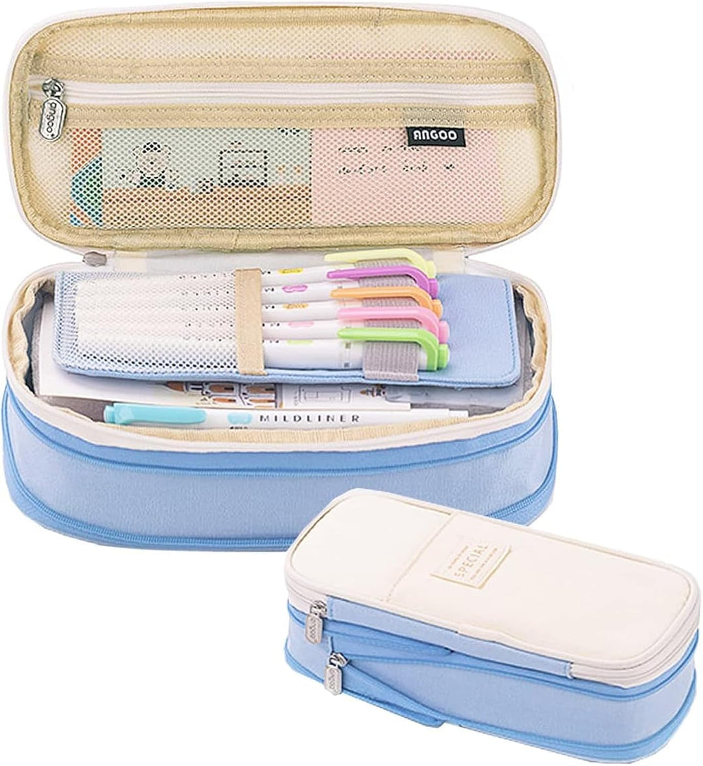 Big Capacity Pencil Pouch Pen Case Large Storage High Capacity Bag Pouch Holder Case Stationery Bag for Students College School Office(Queen-Blue)