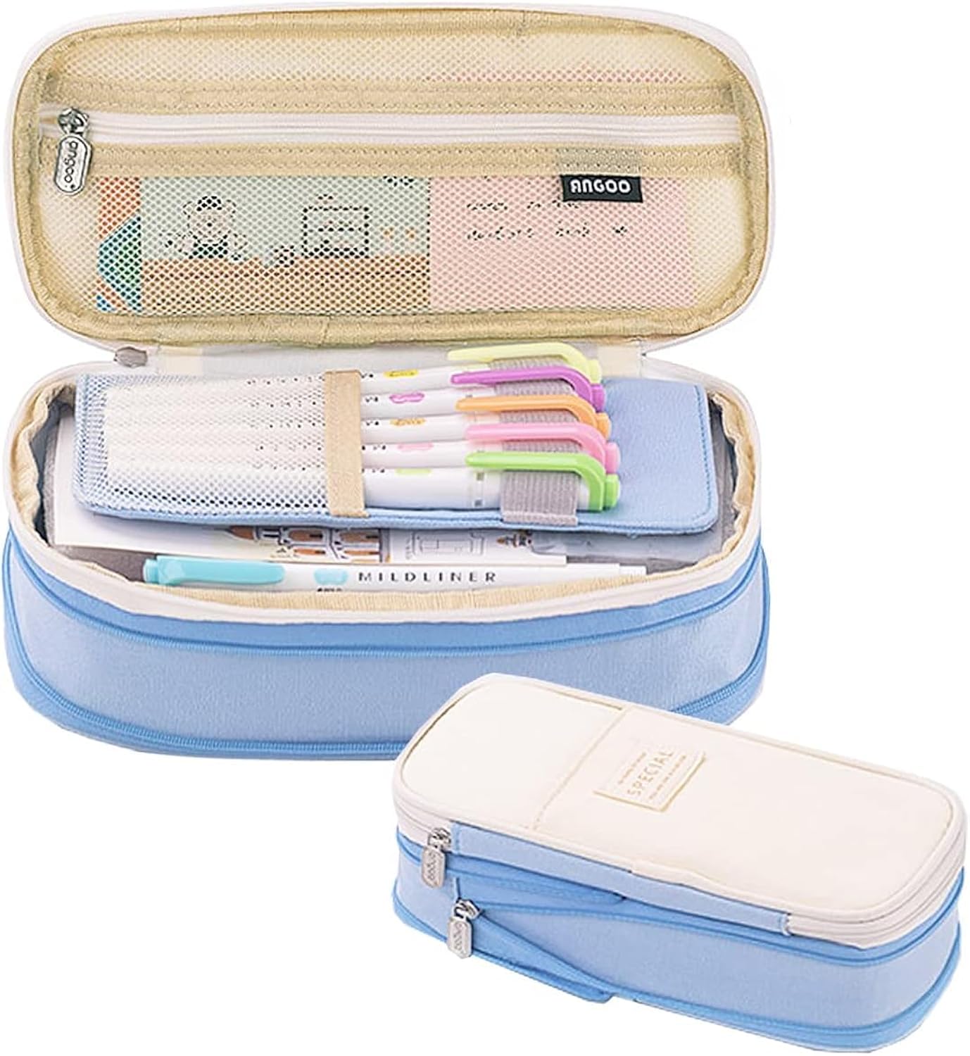 Big Capacity Pencil Pouch Pen Case Large Storage High Capacity Bag Pouch Holder Case Stationery Bag for Students College School Office(Queen-Blue)