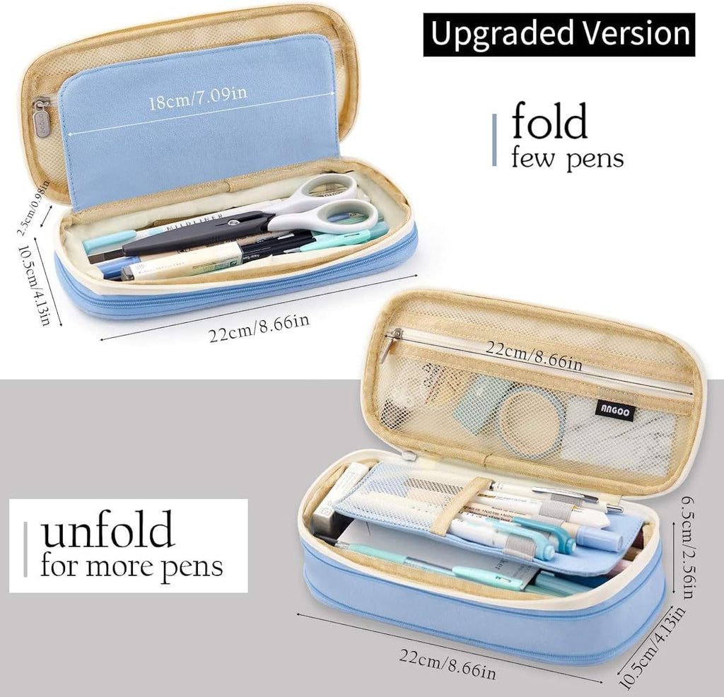 Big Capacity Pencil Pouch Pen Case Large Storage High Capacity Bag Pouch Holder Case Stationery Bag for Students College School Office(Queen-Blue)