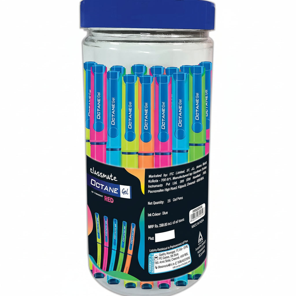 Classmate Octane Neon Gel 25s Jar- 25 Blue Gel Pens| Smooth Writing Pens| Water-proof Ink For Smudge-free Writing| Preferred By Students For Exam & Class Notes| Study At Home Essentials
