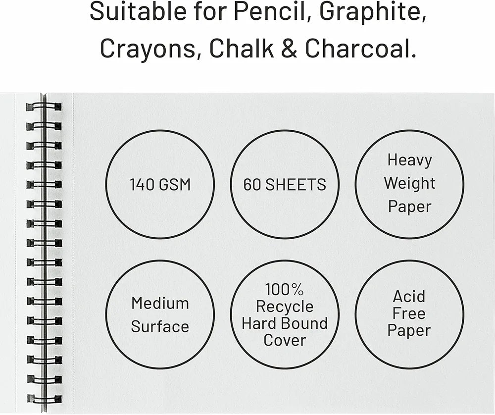 Anupam Sketch-O Sketchbook A5 | 50 Sheet 100 Pages | 140GSM | Durable Acid Free Drawing Paper |Top Spiral-Bound Sketchpad for Artists Kids & Professionals for Marker Colored Pencil Charcoal