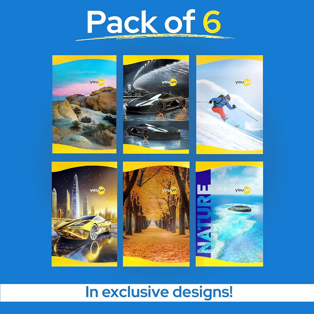 YOUVA Navneet Soft Bound Long Book/Soft cover Notebook for Students | Single Line | 172 Pages | Pack of 6 | Regular Size 17 cm x 27 cm